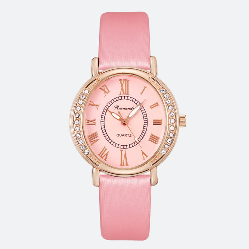 Women's Leather Strap With Quartz Fashion Inlaid Rhinestones - Premium Dames Horloges from My Store - Just €16.52! Shop now at KIYOO Royal Brand