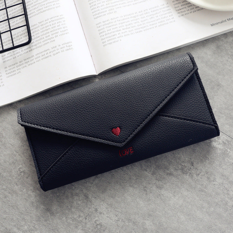 Women's Long Heart-shaped Letter Embroidery Line 2 Fold Multifunctional Simple Wallet Student Multifunctional Wallet - Premium Portemennees from My Store - Just €13.34! Shop now at KIYOO Royal Brand