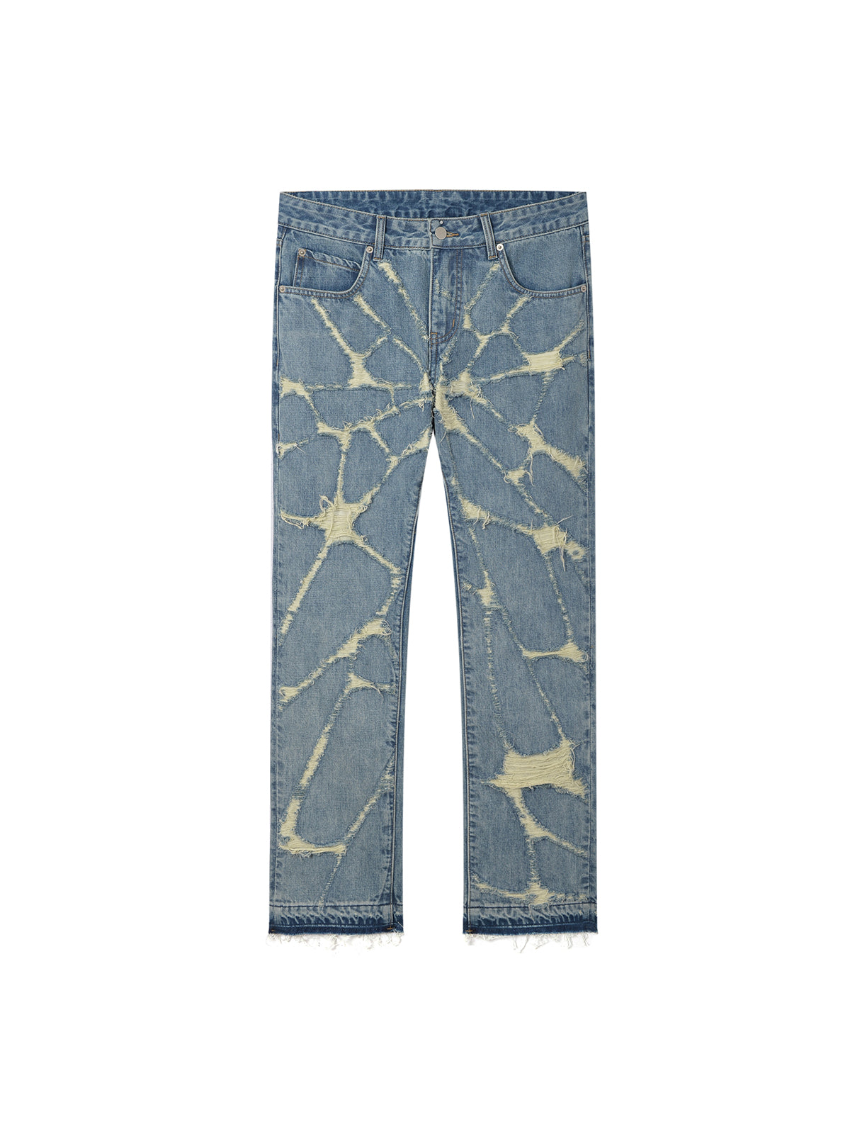 High Street Wash Destroyed Spider Web Straight Leg Jeans - Premium Jeans from My Store - Just €135.37! Shop now at KIYOO Royal Brand