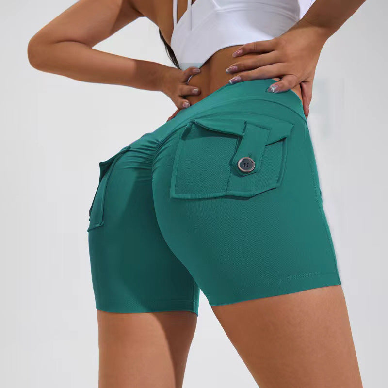 High Waist Hip Lifting Shorts With Pockets Quick Dry Yoga Fitness Sports Pants Summer Women Clothes - Premium dames broeken from My Store - Just €62.06! Shop now at KIYOO Royal Brand