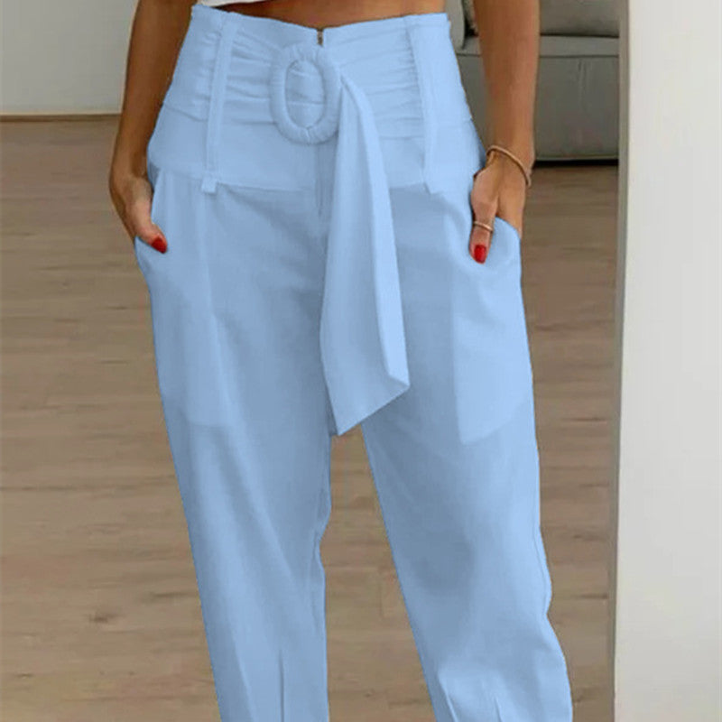 Women's Fashion Casual High Waist Straight Tapered Seventh Pants - Premium dames broeken from My Store - Just €41.84! Shop now at KIYOO Royal Brand