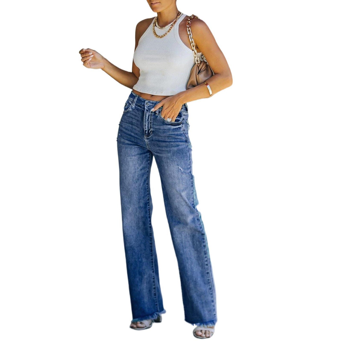 Women's Hipster Straight Leg Trousers Washing Water Waist - Premium Dames Jeans from My Store - Just €34.04! Shop now at KIYOO Royal Brand