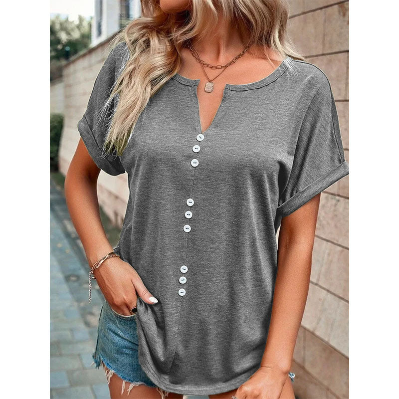 Tops met V-hals en korte mouwen - Premium topjes/shirt from My Store - Just €32.02! Shop now at KIYOO Royal Brand