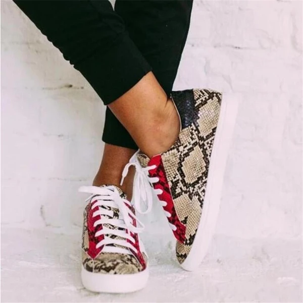 Snakeskin PU Women's Shoes Flat Sneakers Sneakers