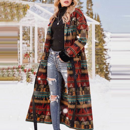 Women's Double-sided Printed British Lapel Long Trench Coat - Premium Dames Jassen from My Store - Just €70.75! Shop now at KIYOO Royal Brand