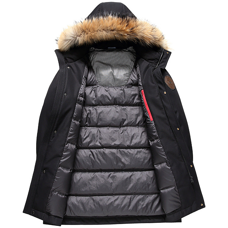 Men's Winter New Medium Long Raccoon Dog Fur Collar Outdoor Extremely Cold Down Jacket