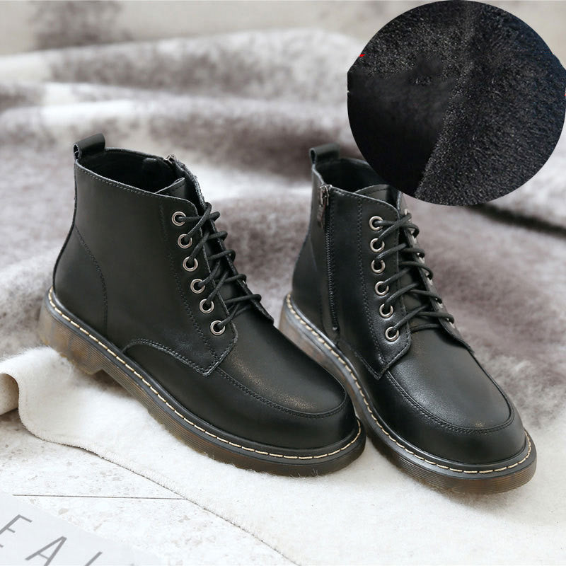 British Style Student All-match Flat Ankle Boots High-top Leather Shoes - Premium Boots from My Store - Just €75.39! Shop now at KIYOO Royal Brand