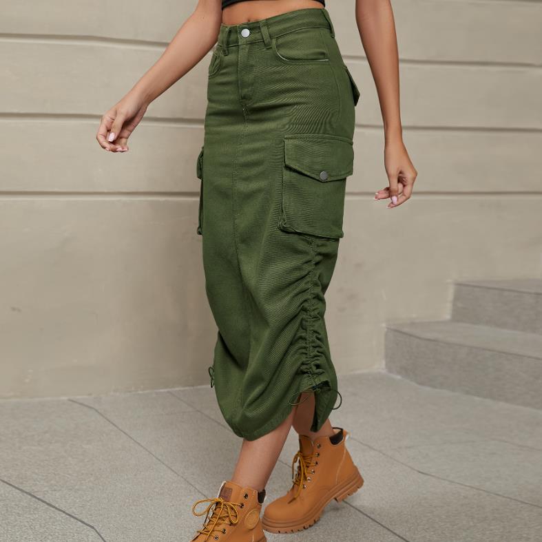 Women's Cargo Long Skirt Casual Streetwear Loose High Waist Front Split Maxi Skirt With Pocket Women's Cargo Long Skirts High Waisted Pencil Skirt Midi Length Jean Skirt With Cargo Pockets - Premium Rokken from My Store - Just €55.14! Shop now at KIYOO Royal Brand