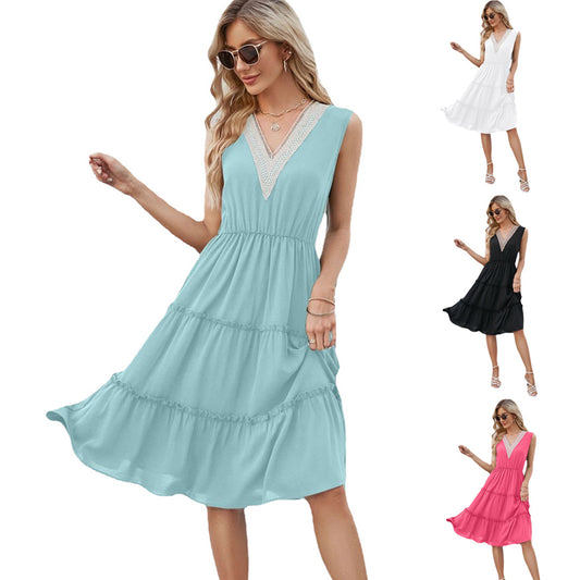 V-neck Sleeveless Pleated Ruffle Elegant Dress - Premium Jurken from My Store - Just €42.85! Shop now at KIYOO Royal Brand