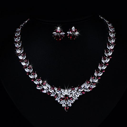 Zirkoon bloem Stud ketting set