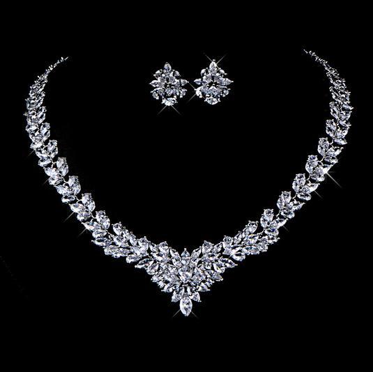 Zirkoon bloem Stud ketting set