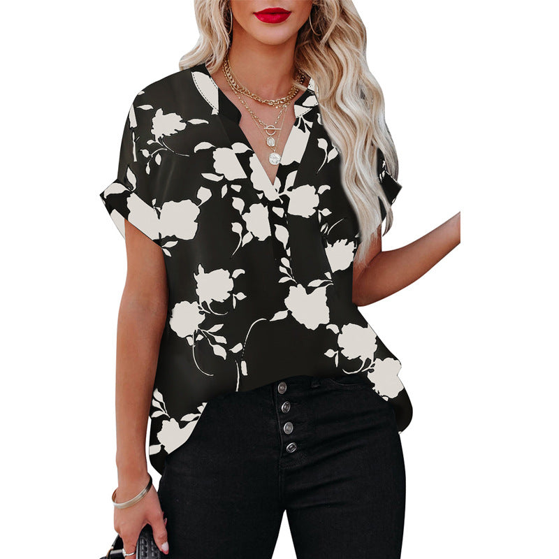 bloemenprint shirt met korte mouwen - Premium topjes/shirt from My Store - Just €31.25! Shop now at KIYOO Royal Brand