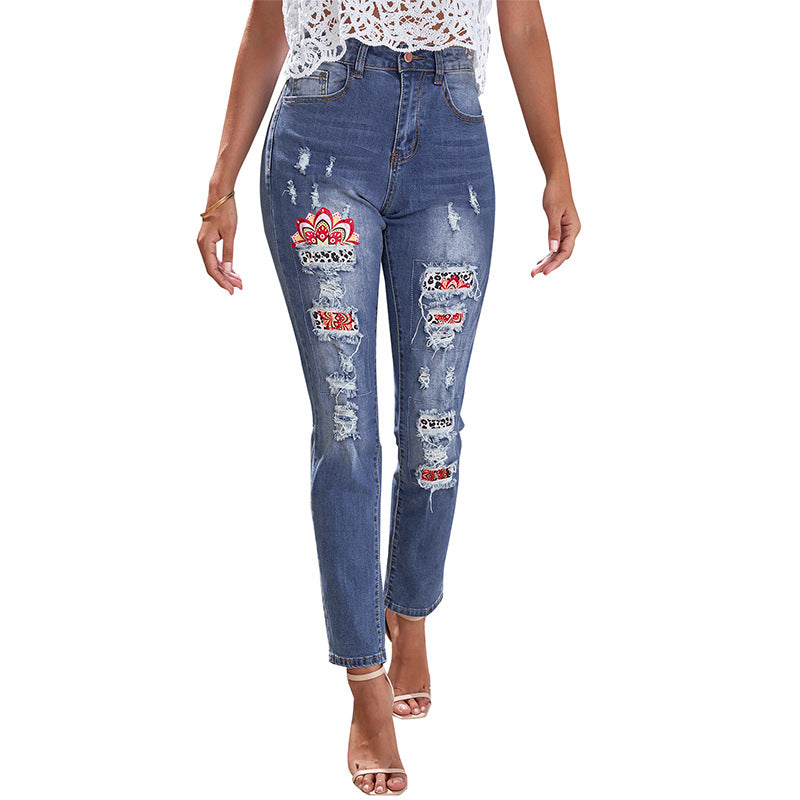 Ripped Jeans Women's Ethnic Style High Waist - Premium Dames Jeans from My Store - Just €60.97! Shop now at KIYOO Royal Brand