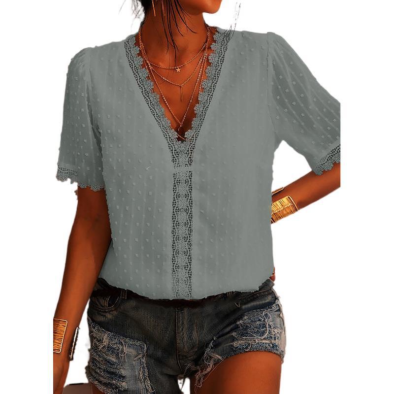 Chiffon Shirt European And American Women Embroidered Lace Short-Sleeved Blouse Women - Premium Blouses from My Store - Just €46.24! Shop now at KIYOO Royal Brand