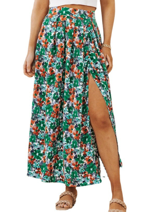 Printed Split Plant Print Skirt - Premium Rokken from My Store - Just €35.51! Shop now at KIYOO Royal Brand