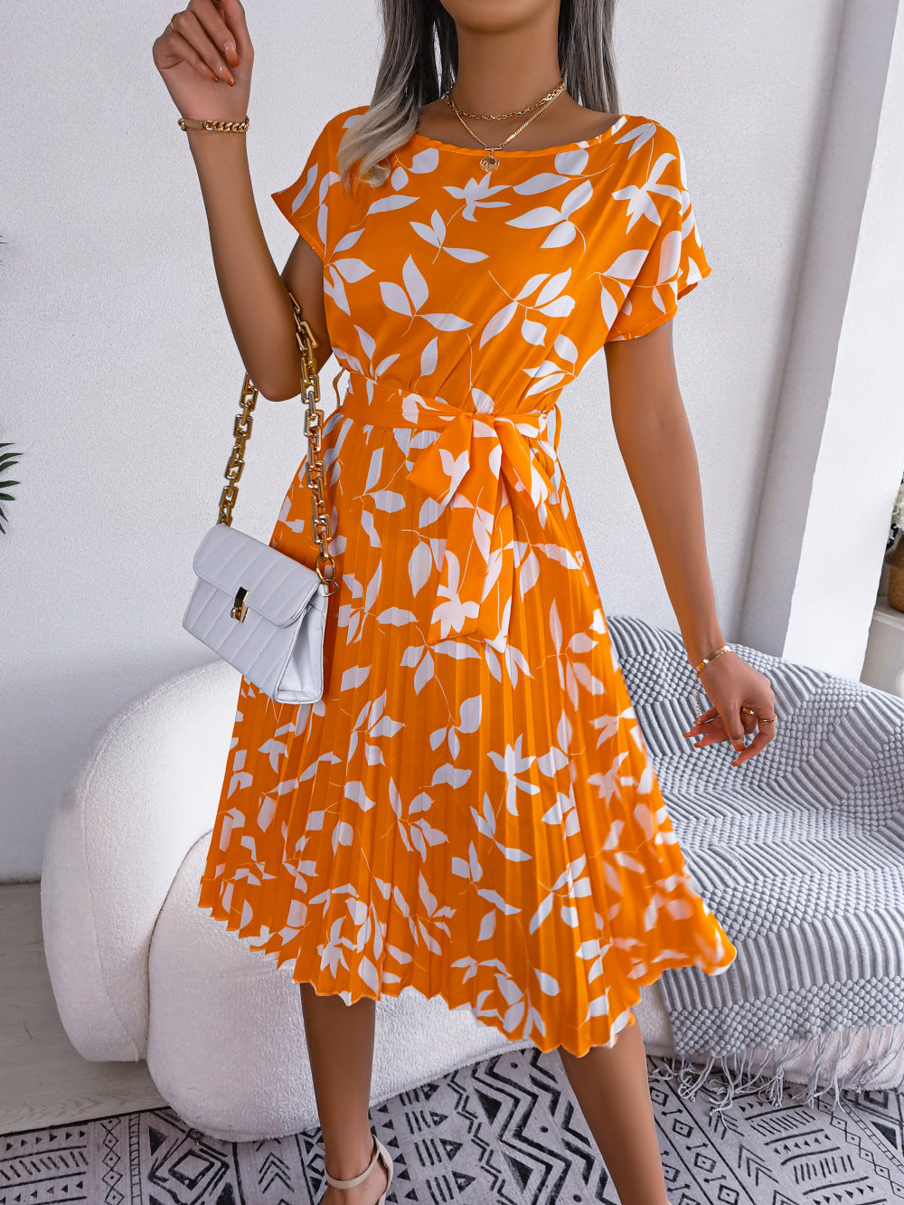 Leaf Print Dress - Premium Jurken from My Store - Just €38.07! Shop now at KIYOO Royal Brand