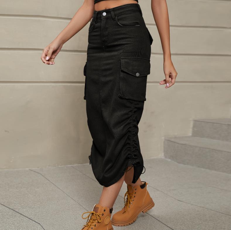 Women's Cargo Long Skirt Casual Streetwear Loose High Waist Front Split Maxi Skirt With Pocket Women's Cargo Long Skirts High Waisted Pencil Skirt Midi Length Jean Skirt With Cargo Pockets - Premium Rokken from My Store - Just €55.14! Shop now at KIYOO Royal Brand