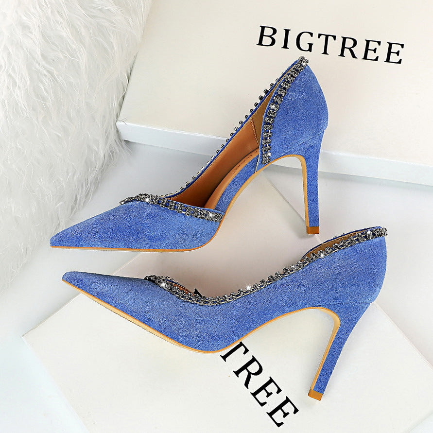 Suede hollow high heels