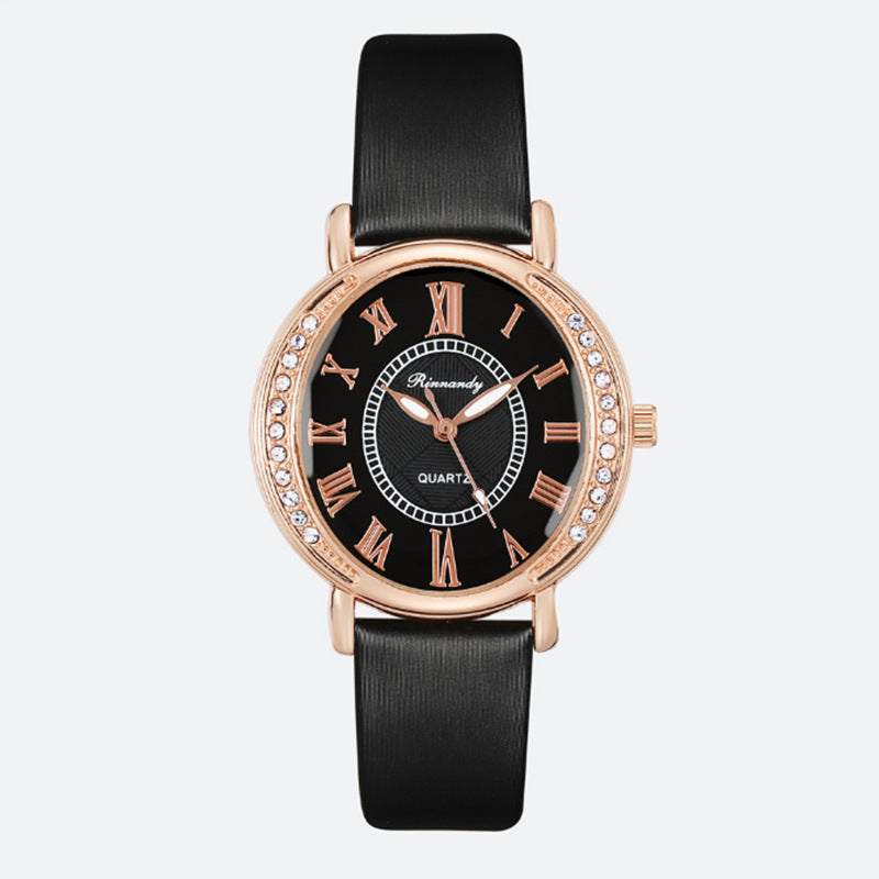 Women's Leather Strap With Quartz Fashion Inlaid Rhinestones - Premium Dames Horloges from My Store - Just €16.52! Shop now at KIYOO Royal Brand