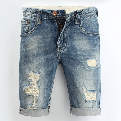 Cotton denim shorts male hole pants men's Jeans - Premium korte broeken/shirts from My Store - Just €65.66! Shop now at KIYOO Royal Brand