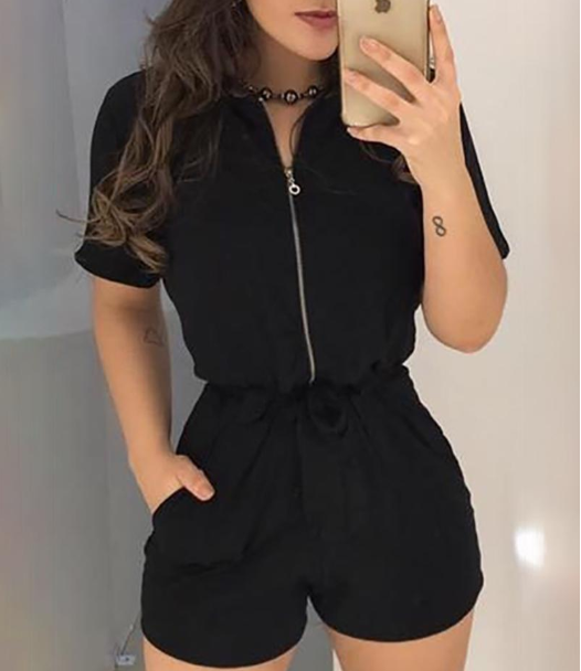 Lapel zip jumpsuit