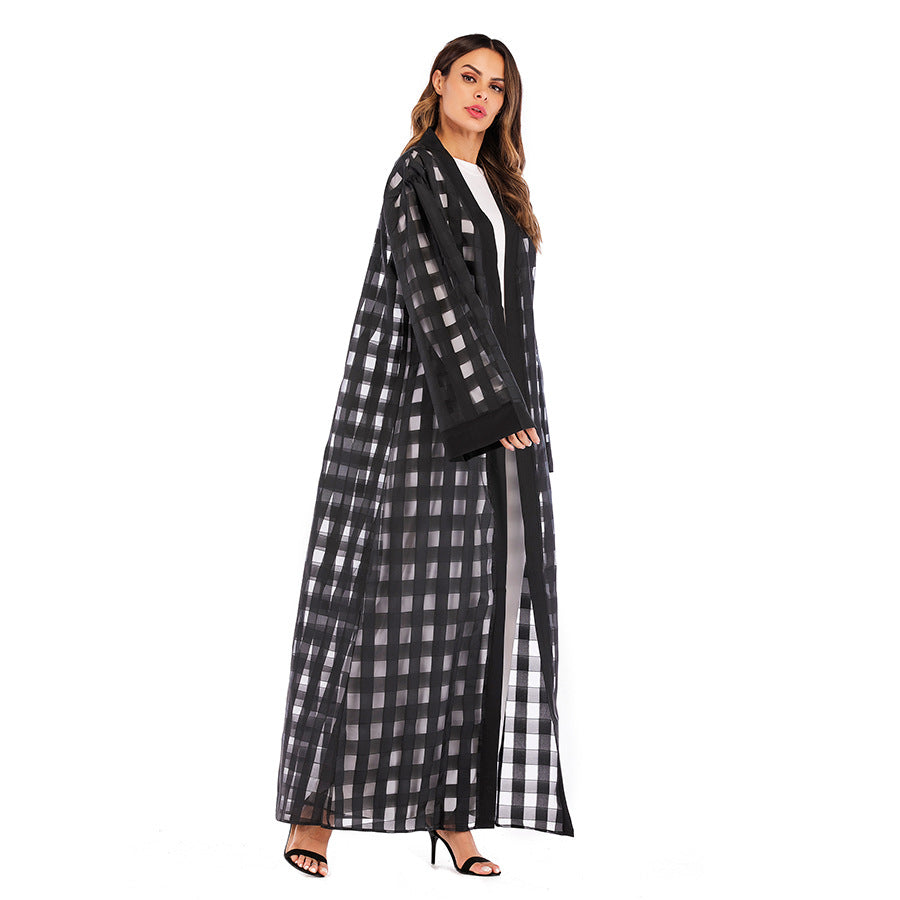 Muslim Plaid Loose Sleeved Lace Up Robe For Women - Premium Dames Jassen from My Store - Just €64.22! Shop now at KIYOO Royal Brand