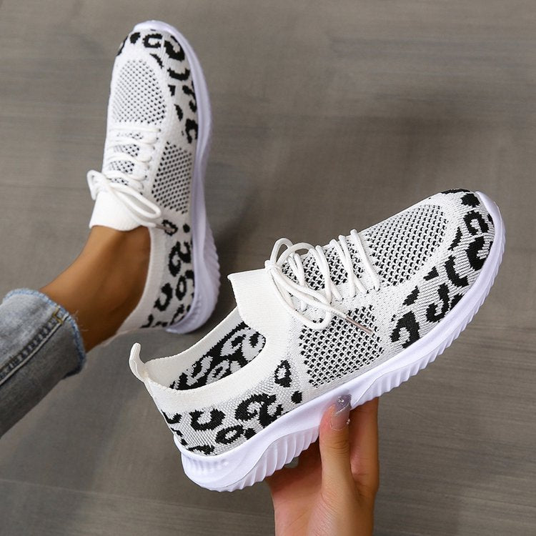 White Shoes Women Leopard Print Lace-up Sneakers Sports - Premium Dames sportschoenen from My Store - Just €37.51! Shop now at KIYOO Royal Brand