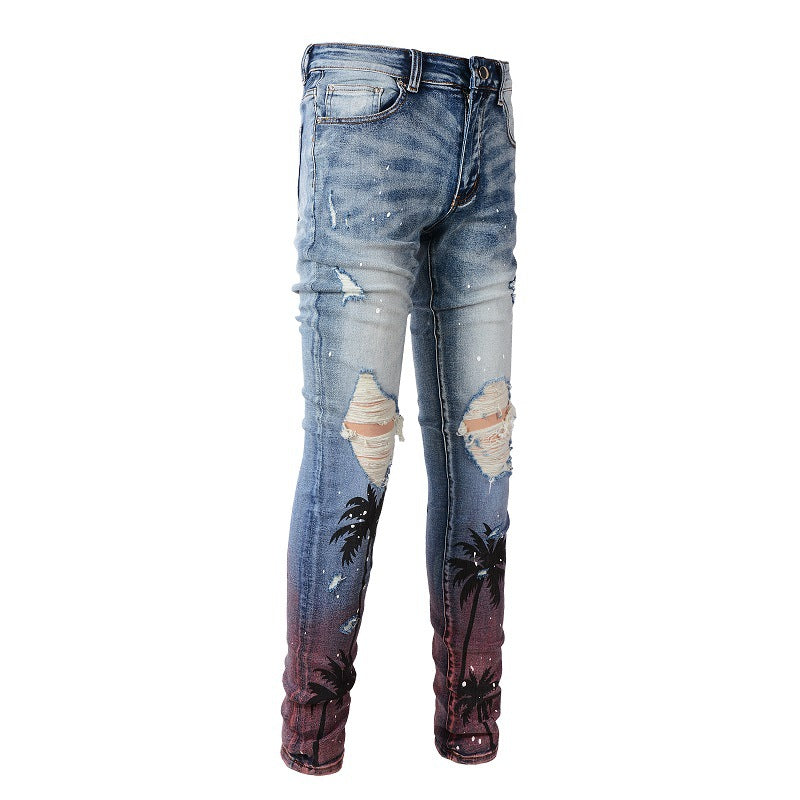 Men's Torn Jeans Sprayed With Paint - Premium Jeans from My Store - Just €67.11! Shop now at KIYOO Royal Brand