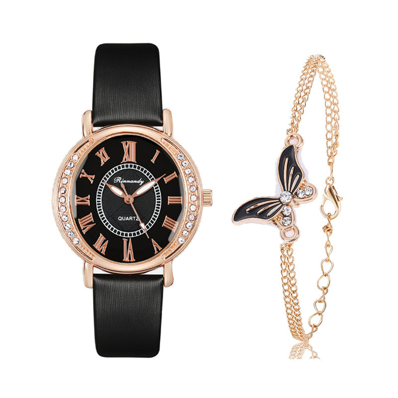 Women's Leather Strap With Quartz Fashion Inlaid Rhinestones - Premium Dames Horloges from My Store - Just €16.52! Shop now at KIYOO Royal Brand