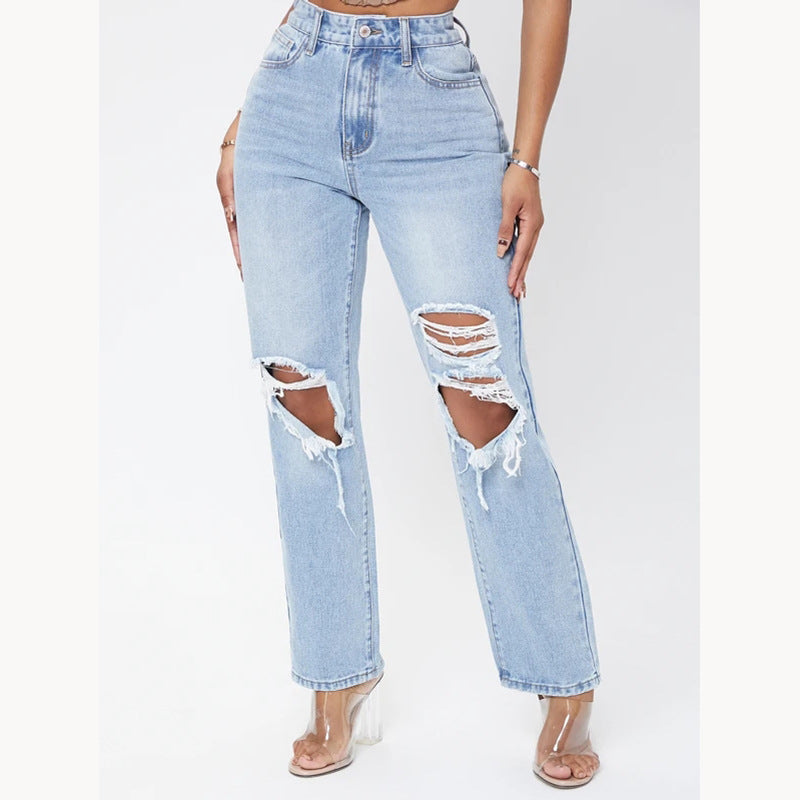 Women's Fashionable High Waist Washed Jeans - Premium Dames Jeans from My Store - Just €38.35! Shop now at KIYOO Royal Brand