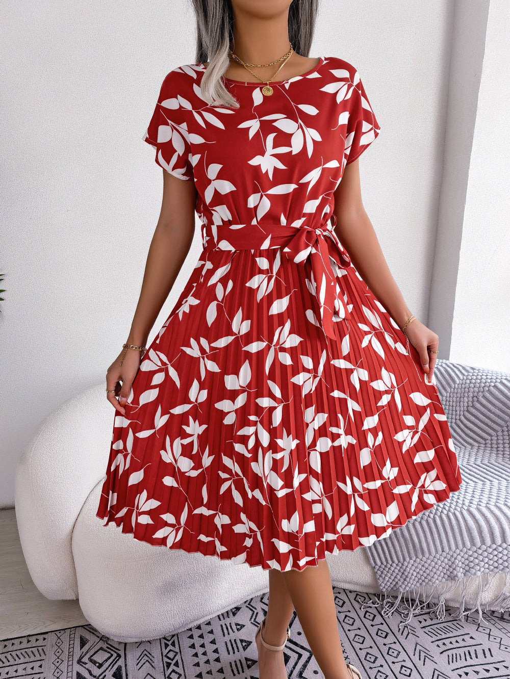 Leaf Print Dress - Premium Jurken from My Store - Just €38.07! Shop now at KIYOO Royal Brand