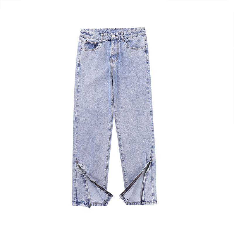 Vintage Washed Distressed Light Blue Zippered Jeans - Premium Jeans from My Store - Just €70.73! Shop now at KIYOO Royal Brand