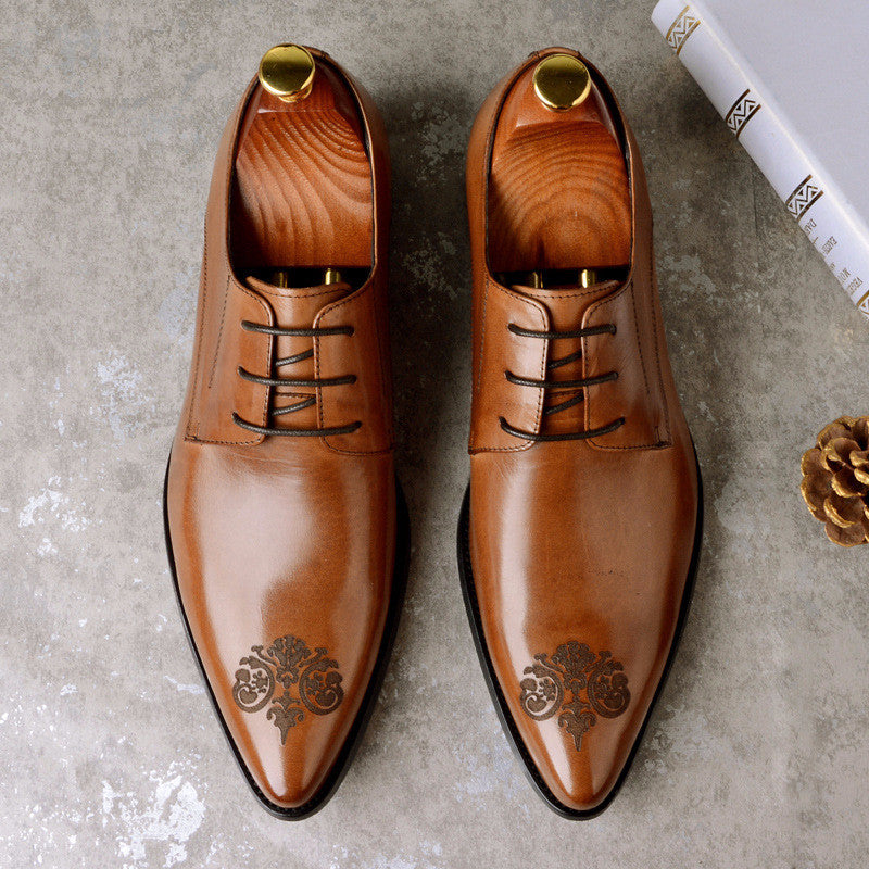 Pointed carved leather shoes - Premium veterschoenen from My Store - Just €201.64! Shop now at KIYOO Royal Brand