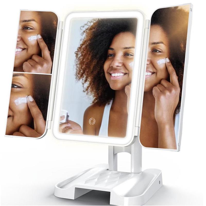 LED Light Makeup Mirror Magnifying Cosmetic 3 Fold Vanity Mirror 180 Rotation Adjustable Touch Dimmer Table Makeup Mirror