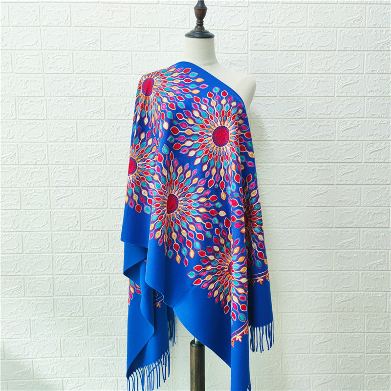 Women's Embroidered Cashmere SUNFLOWER Scarf