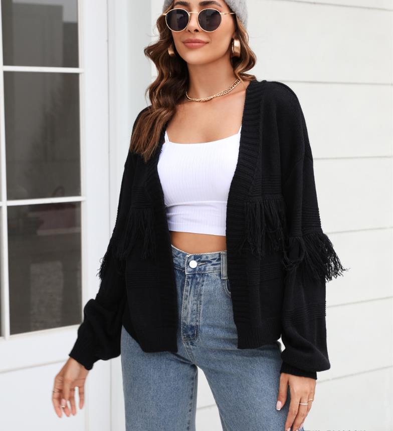 Women's Open Front Tassel Sweater Cardigan Long Sleeve Cardigan Outwear - Premium Truien & Vesten from My Store - Just €49.50! Shop now at KIYOO Royal Brand