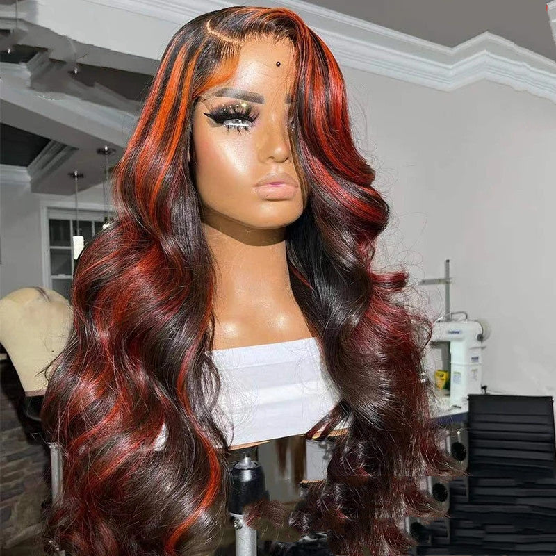 Lace Frontal Burgundy Highlight 13X4 4x4 Closure Wigs - Premium Pruiken/Waves from My Store - Just €191.92! Shop now at KIYOO Royal Brand