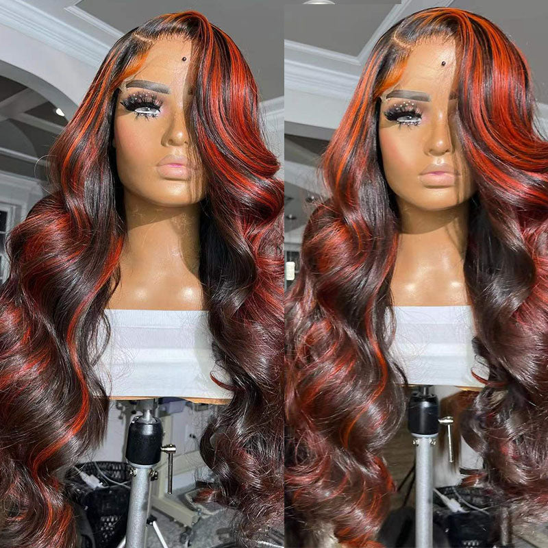 Lace Frontal Burgundy Highlight 13X4 4x4 Closure Wigs - Premium Pruiken/Waves from My Store - Just €191.92! Shop now at KIYOO Royal Brand