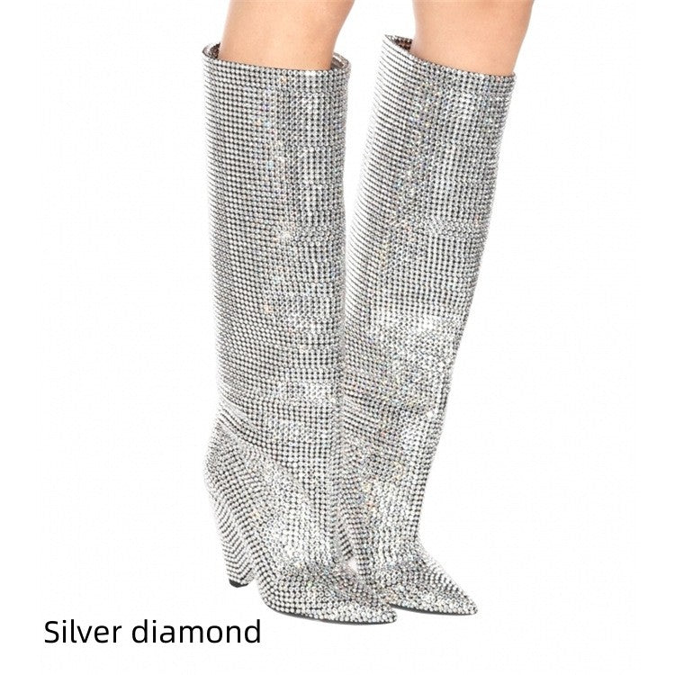 Rhinestone High-heeled Pointy Nightclub Show Knee-length Boots - Premium Dames laarzen from My Store - Just €230.72! Shop now at KIYOO Royal Brand