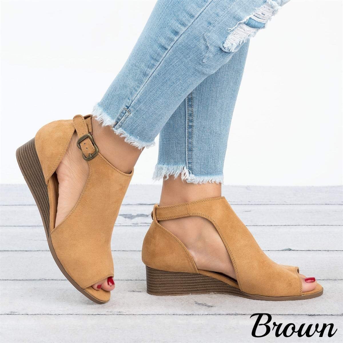 Women Soft Leather Casual Peep Toe Gladiator Wedges Platform Sandals - Premium Sandalen from My Store - Just €49.92! Shop now at KIYOO Royal Brand