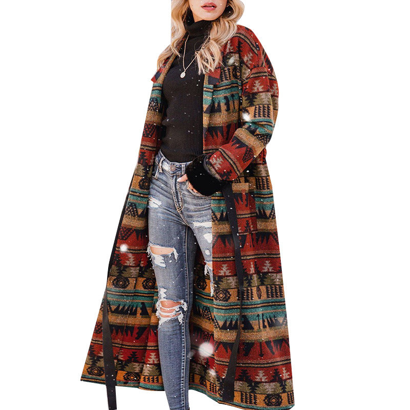 Women's Double-sided Printed British Lapel Long Trench Coat - Premium Dames Jassen from My Store - Just €70.75! Shop now at KIYOO Royal Brand