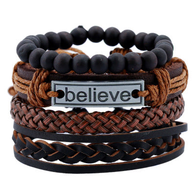 Believe Suit leren herenarmband - Premium Mannen Sieraden from My Store - Just €7.72! Shop now at KIYOO Royal Brand