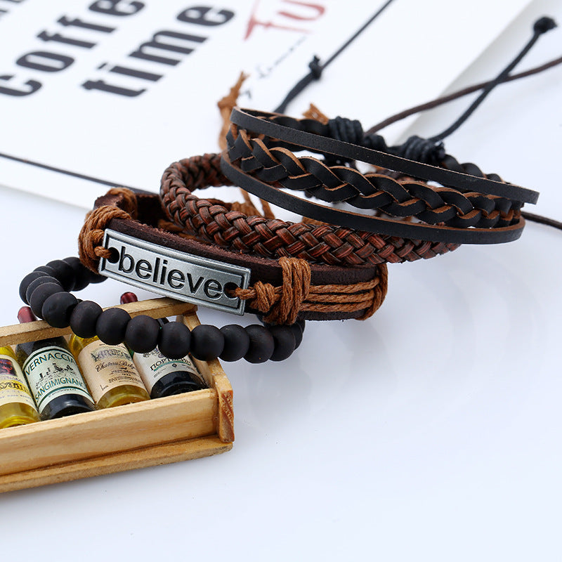 Believe Suit leren herenarmband - Premium Mannen Sieraden from My Store - Just €7.72! Shop now at KIYOO Royal Brand