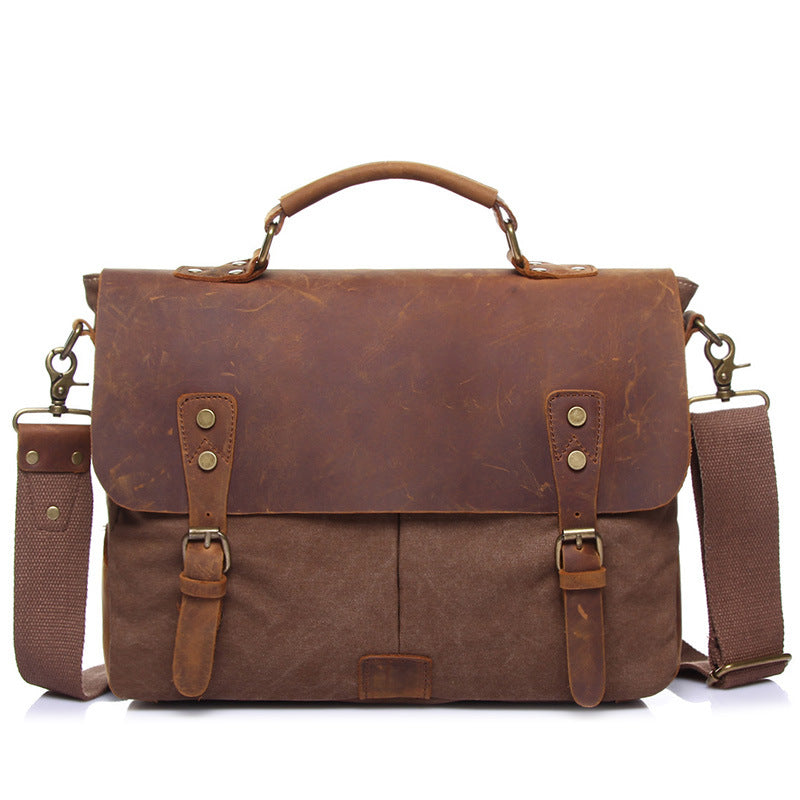 The cross-border supply man satchel canvas bag computer bag retro with Crazy Horse male package Amazon explosion - Premium Tassen & Rugtassen from My Store - Just €124.07! Shop now at KIYOO Royal Brand