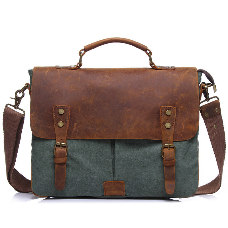 The cross-border supply man satchel canvas bag computer bag retro with Crazy Horse male package Amazon explosion - Premium Tassen & Rugtassen from My Store - Just €124.07! Shop now at KIYOO Royal Brand