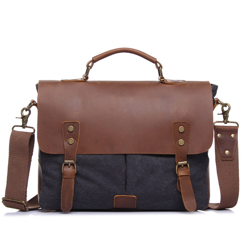 The cross-border supply man satchel canvas bag computer bag retro with Crazy Horse male package Amazon explosion - Premium Tassen & Rugtassen from My Store - Just €124.07! Shop now at KIYOO Royal Brand