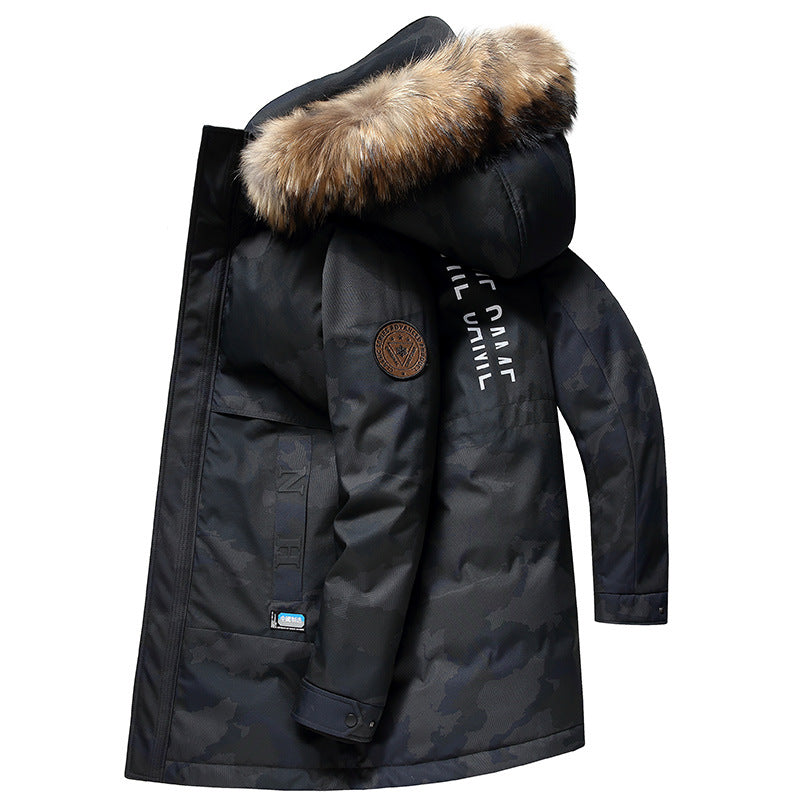 Men's Winter New Medium Long Raccoon Dog Fur Collar Outdoor Extremely Cold Down Jacket