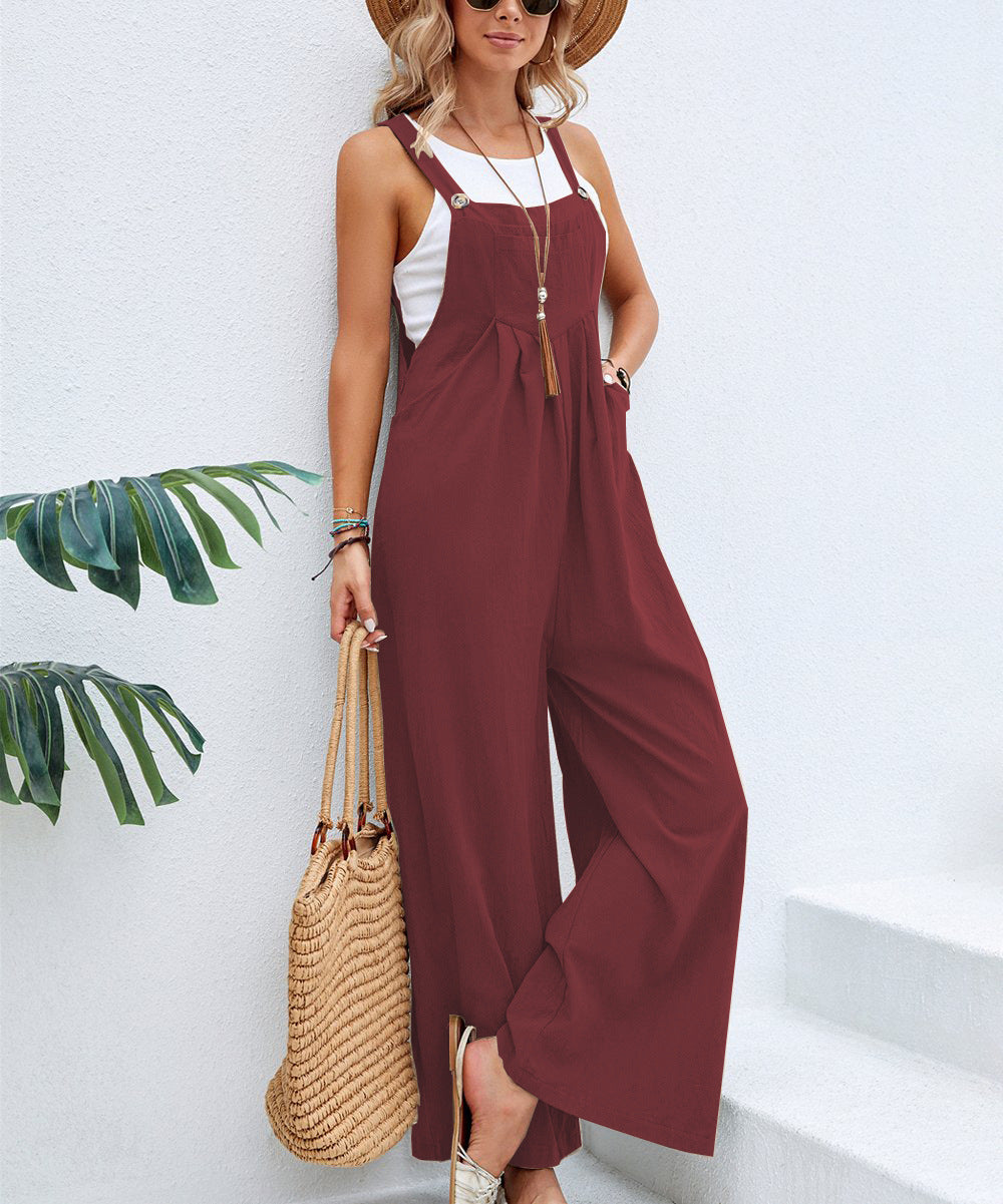 Women Long Bib Pants Overalls Casual Loose Rompers Jumpsuits With Pockets