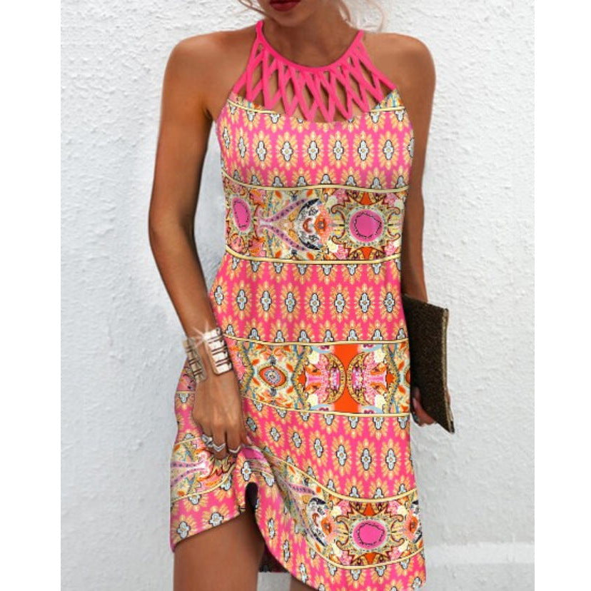 Print Dress Casual Halterneck