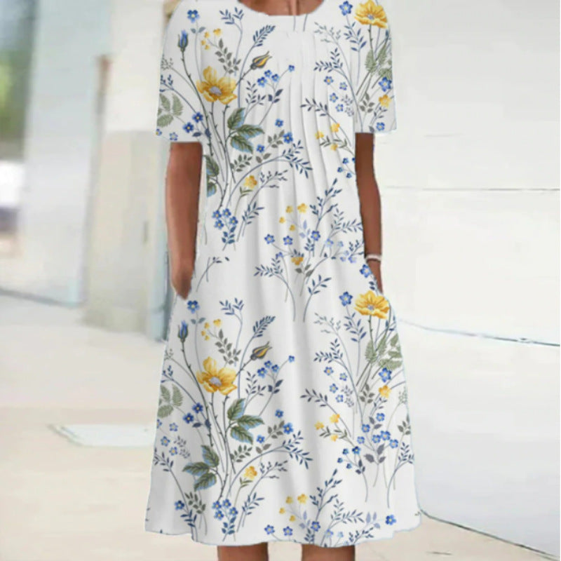 Casual Printed Round Neck Short Sleeve Dress - Premium Jurken from My Store - Just €37.31! Shop now at KIYOO Royal Brand